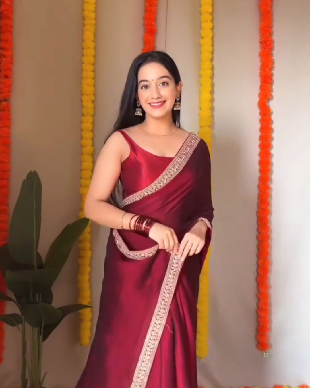 Ruhani – Wine Red Organza Saree with Sequin Border