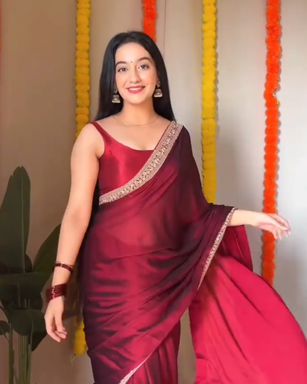 Ruhani – Wine Red Organza Saree with Sequin Border