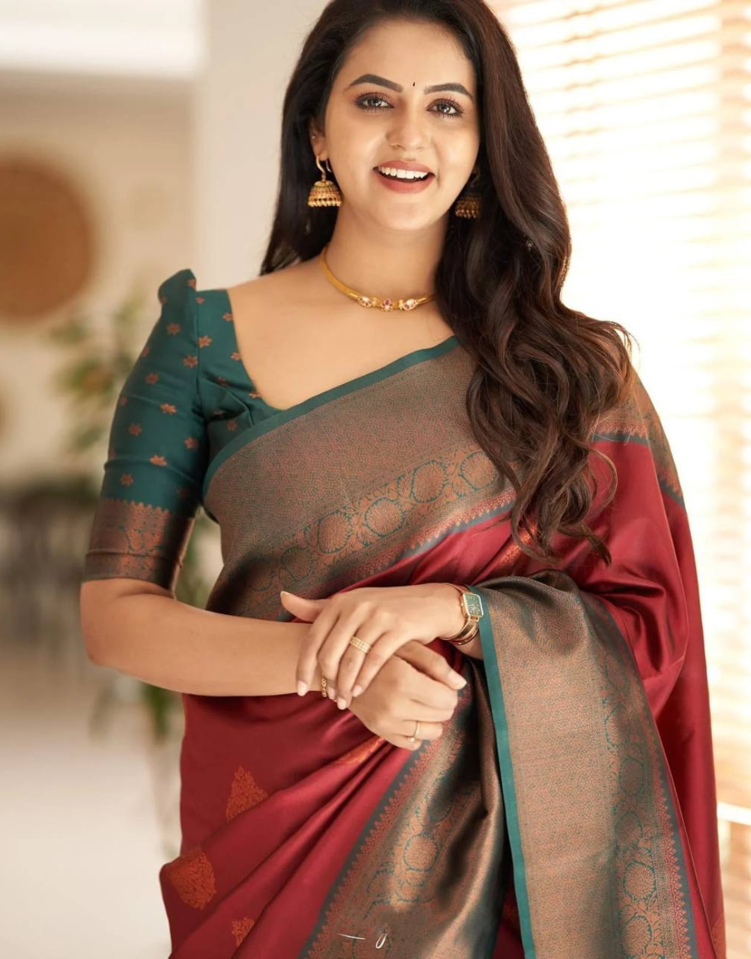 Ojas Dull Red Soft Silk Saree