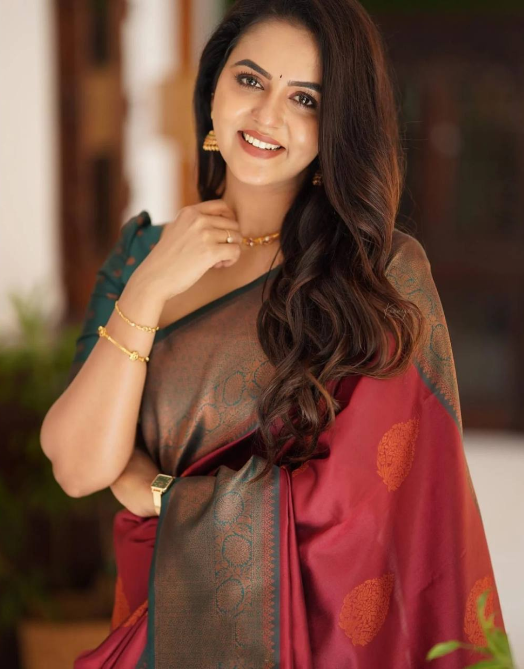 Ojas Dull Red Soft Silk Saree