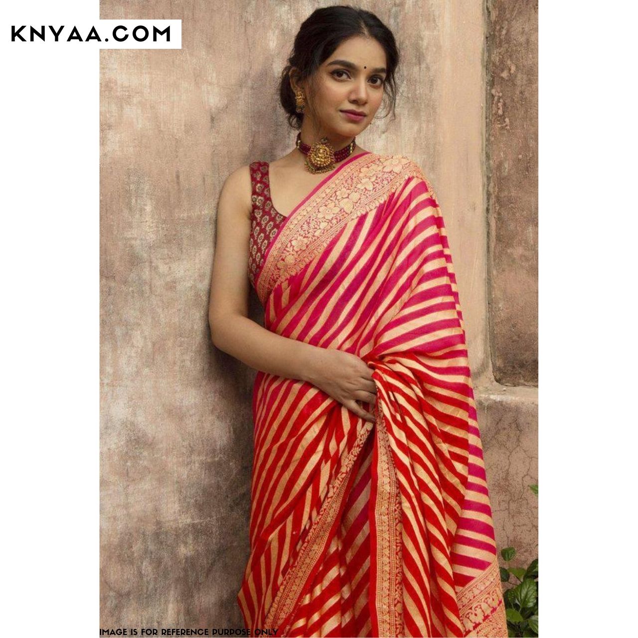RED-LENIAR Pure soft Soft Silk Sari With Attached Blouse