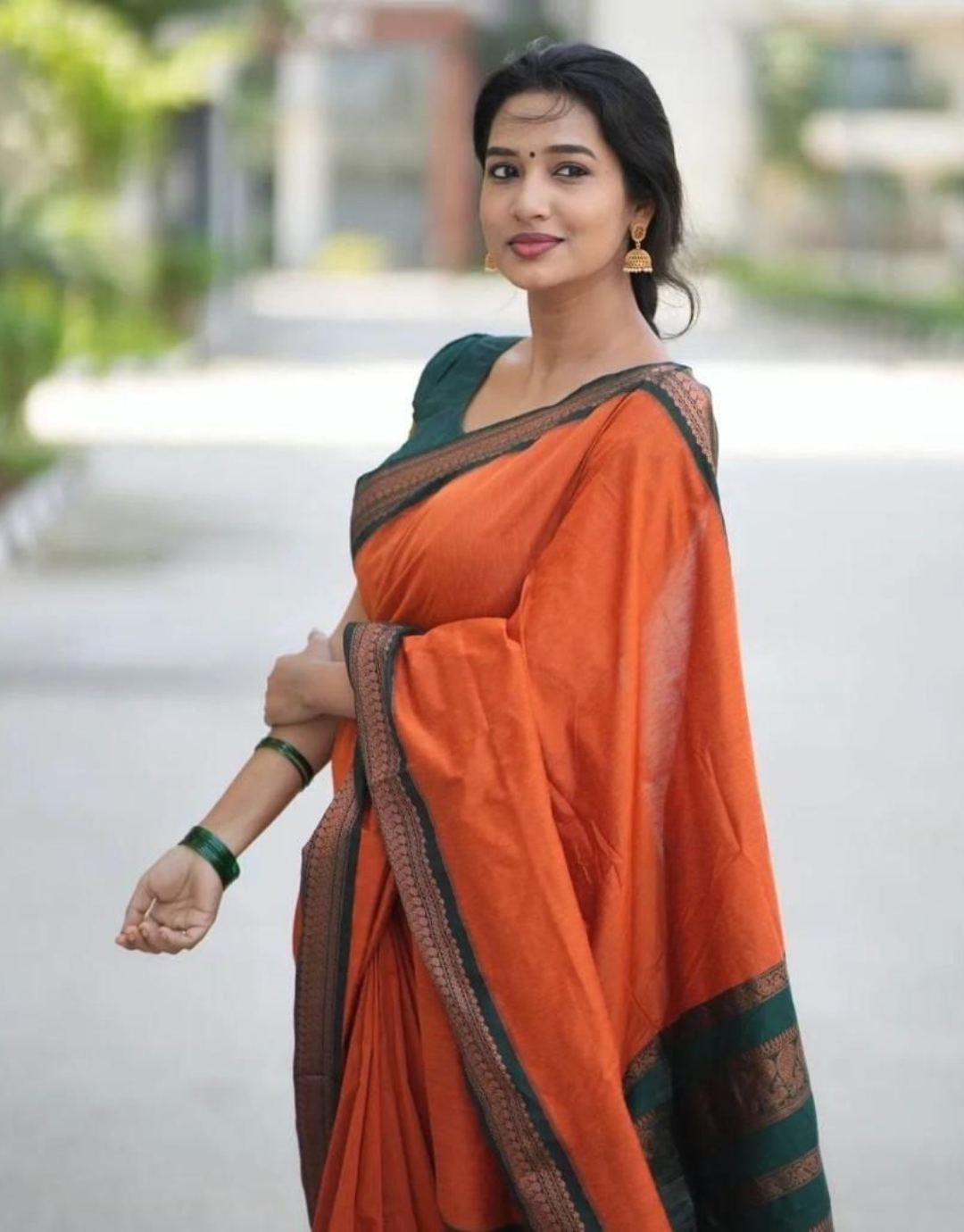 Bhavna Orange Linen Cotton Saree