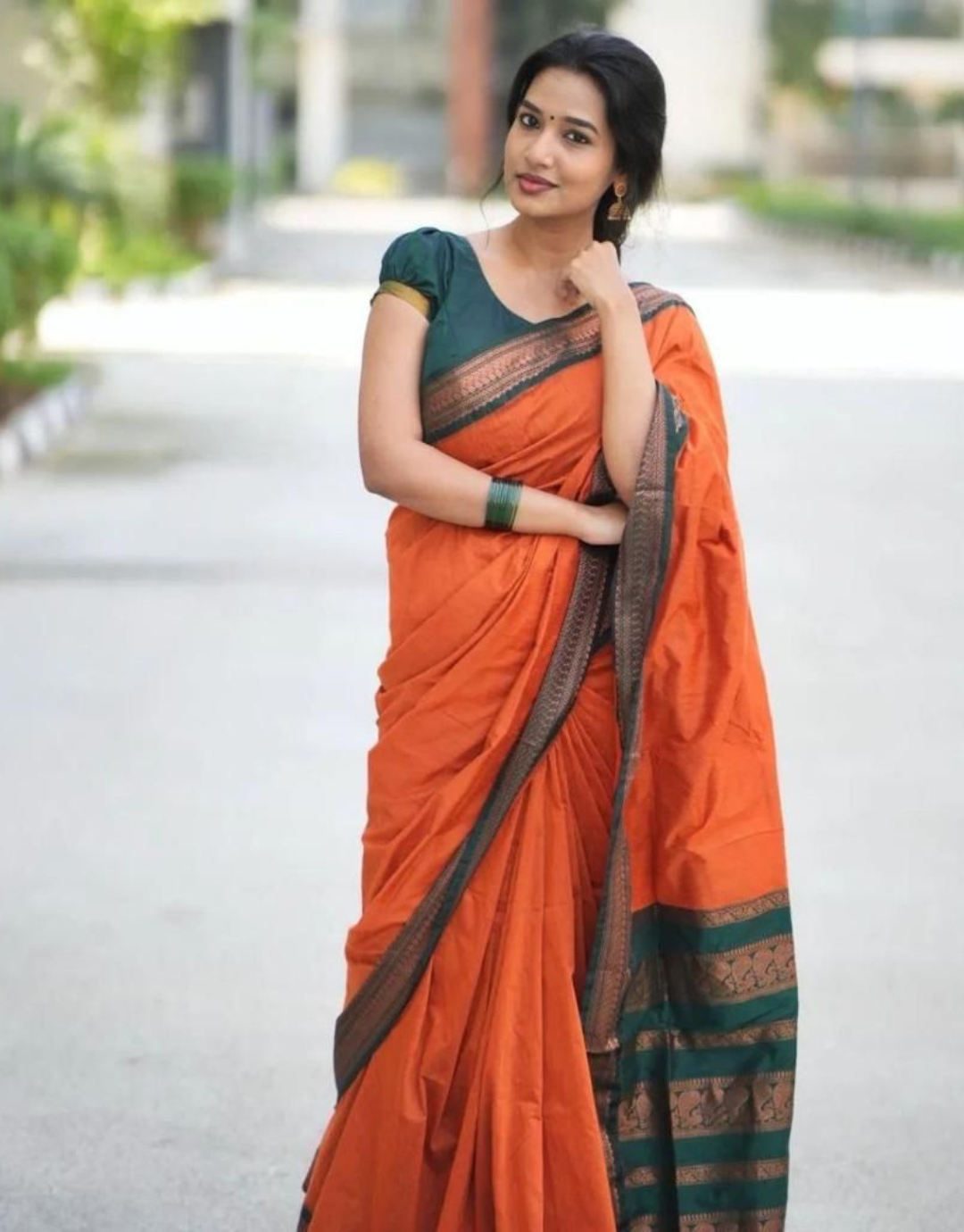 Bhavna Orange Linen Cotton Saree