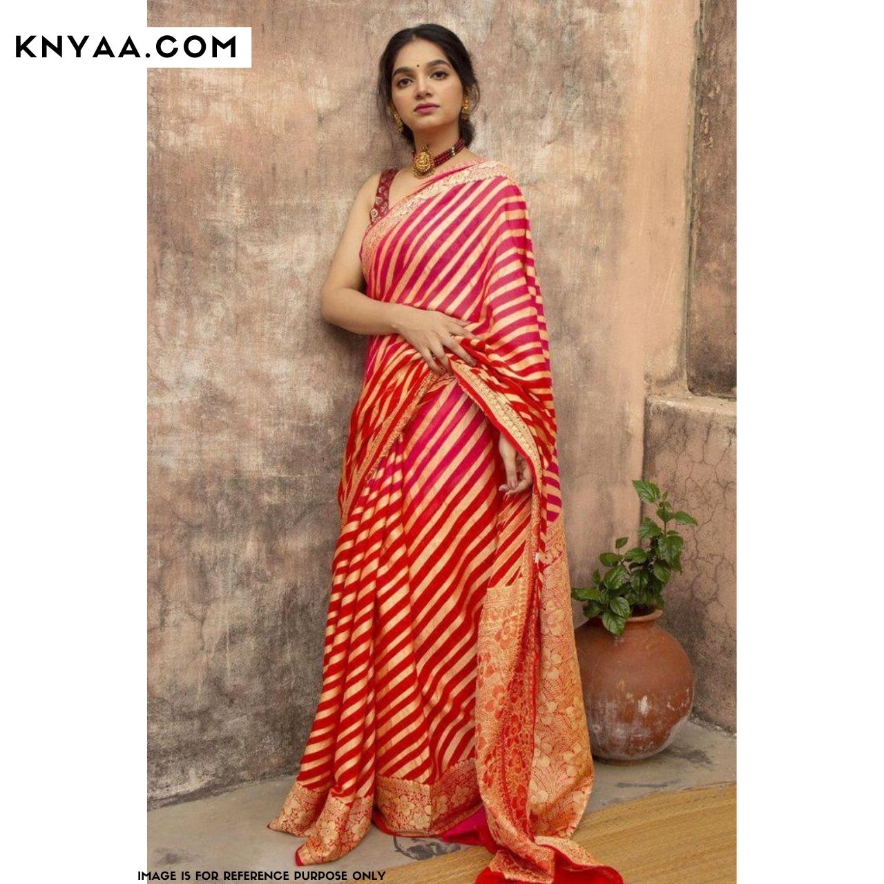RED-LENIAR Pure soft Soft Silk Sari With Attached Blouse