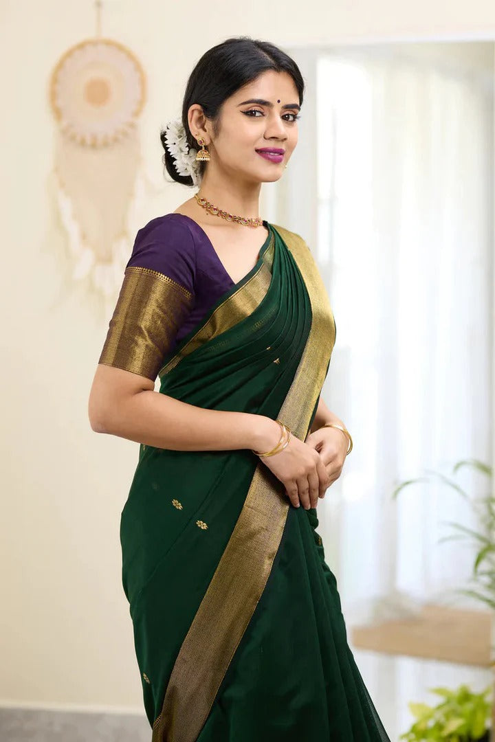 Meghlata Green Cotton Silk Saree with Attractive Blouse