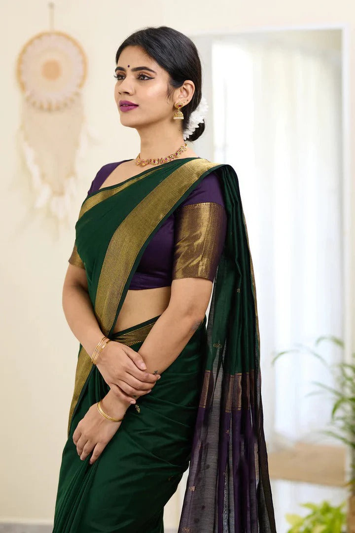 Meghlata Green Cotton Silk Saree with Attractive Blouse