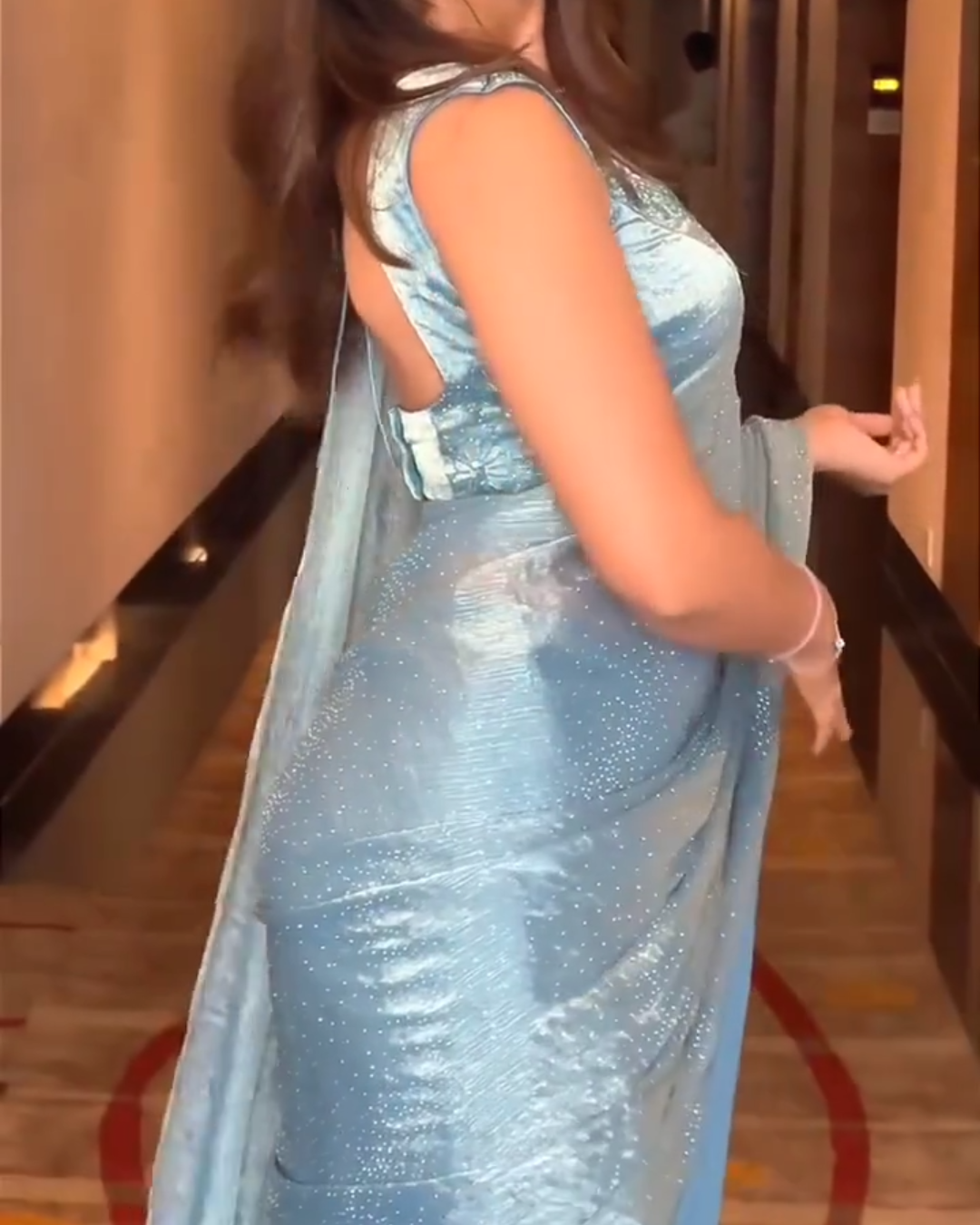 Ziva – Ice Blue Crystal Sheen Saree