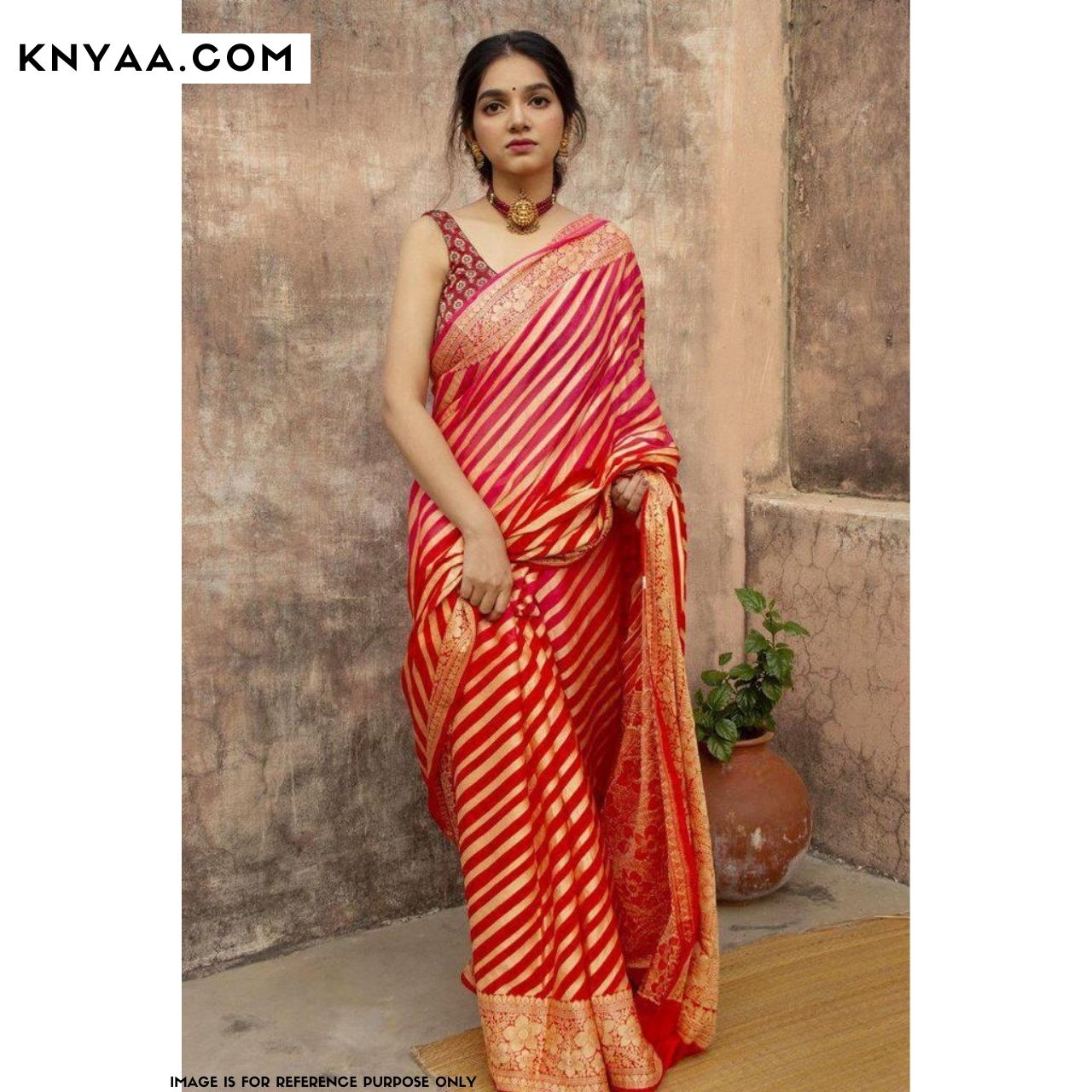 RED-LENIAR Pure soft Soft Silk Sari With Attached Blouse