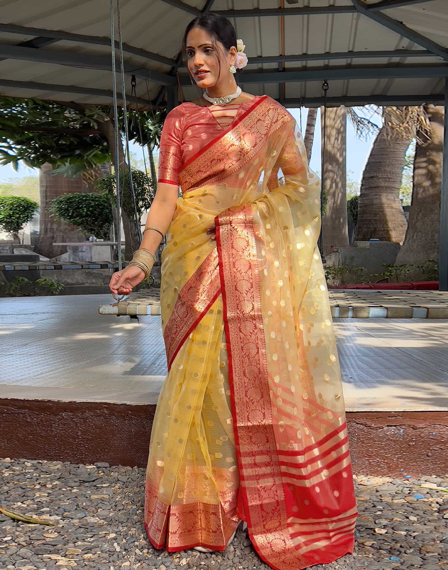 Meera - Golden Blossom – Pure Kanchivaram Silk Saree