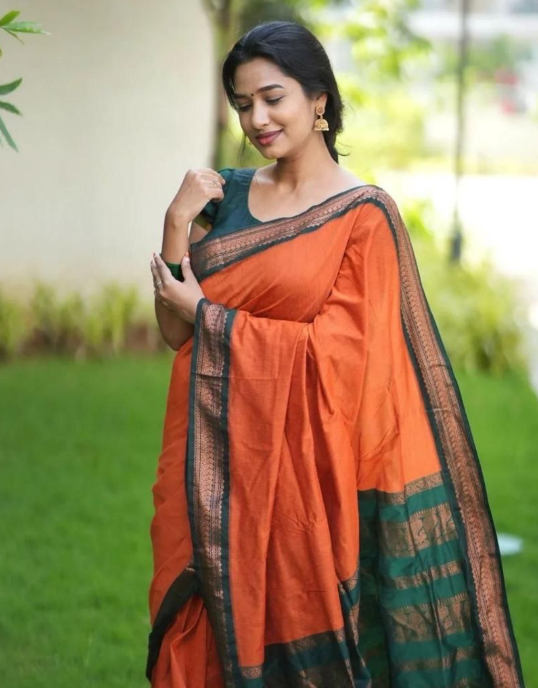 Bhavna Orange Linen Cotton Saree