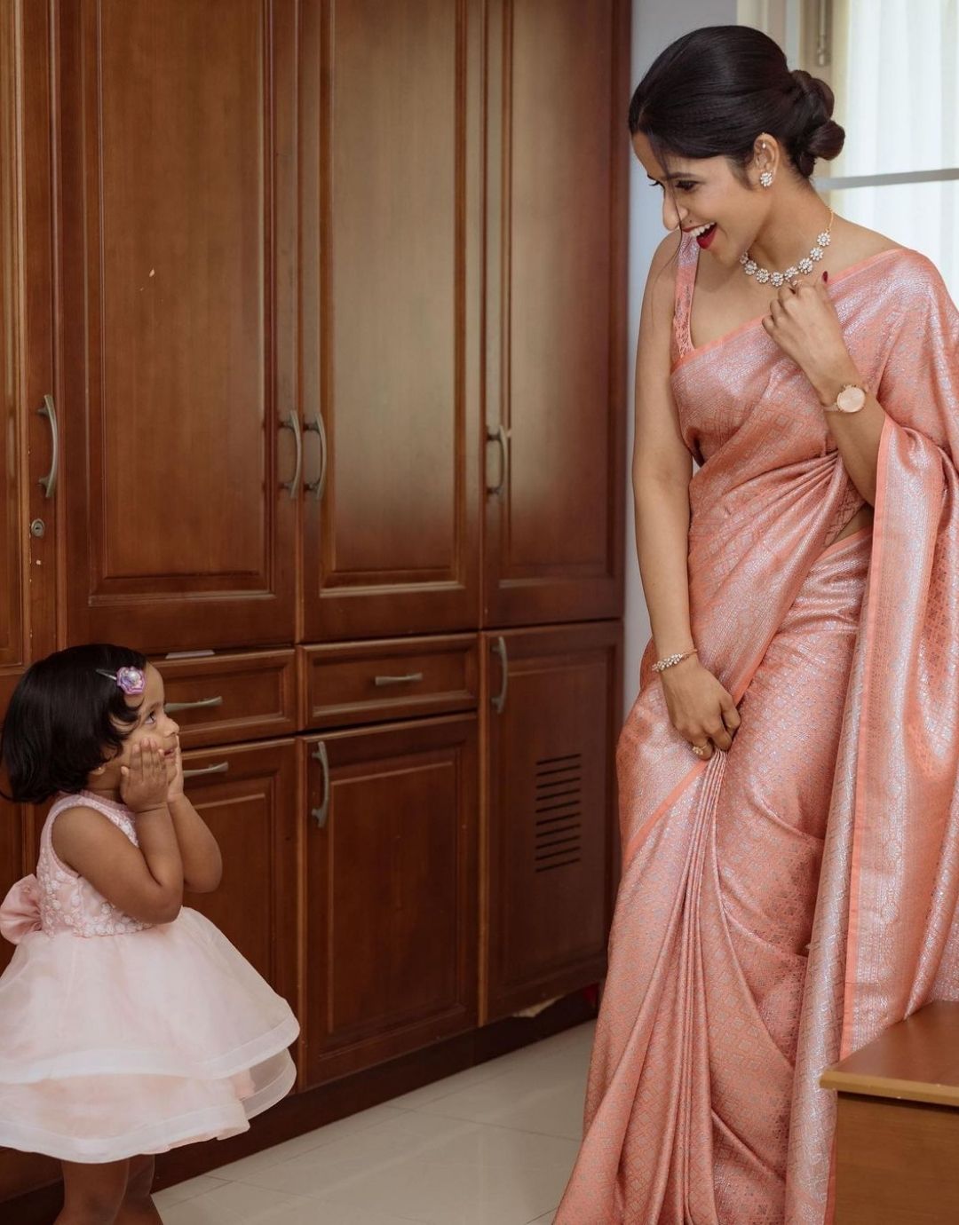 Bindu Peach Kanchipuram Saree