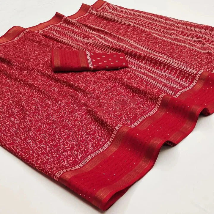 Vayushin Red Dola Silk Designer Saree with Elegant Blouse