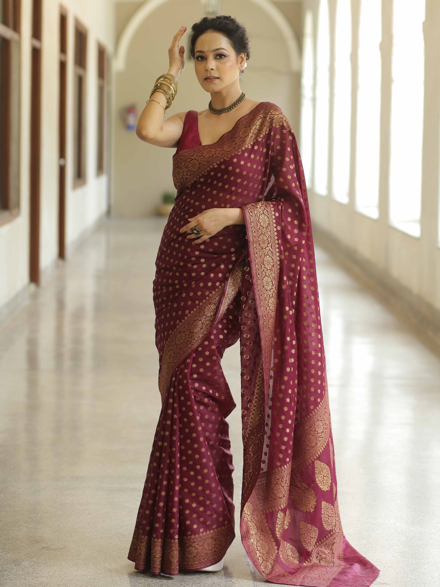 Regal Maroon Bliss Banarasi Silk Saree