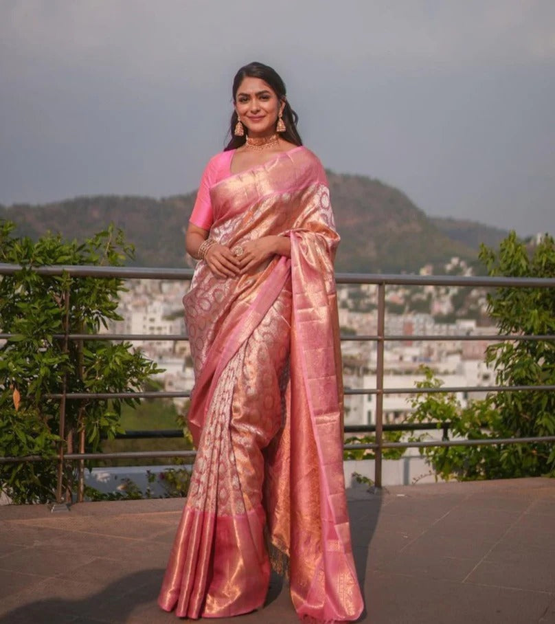 Epilogue Rose Banarasi Silk Saree With Elegant Blouse Piece
