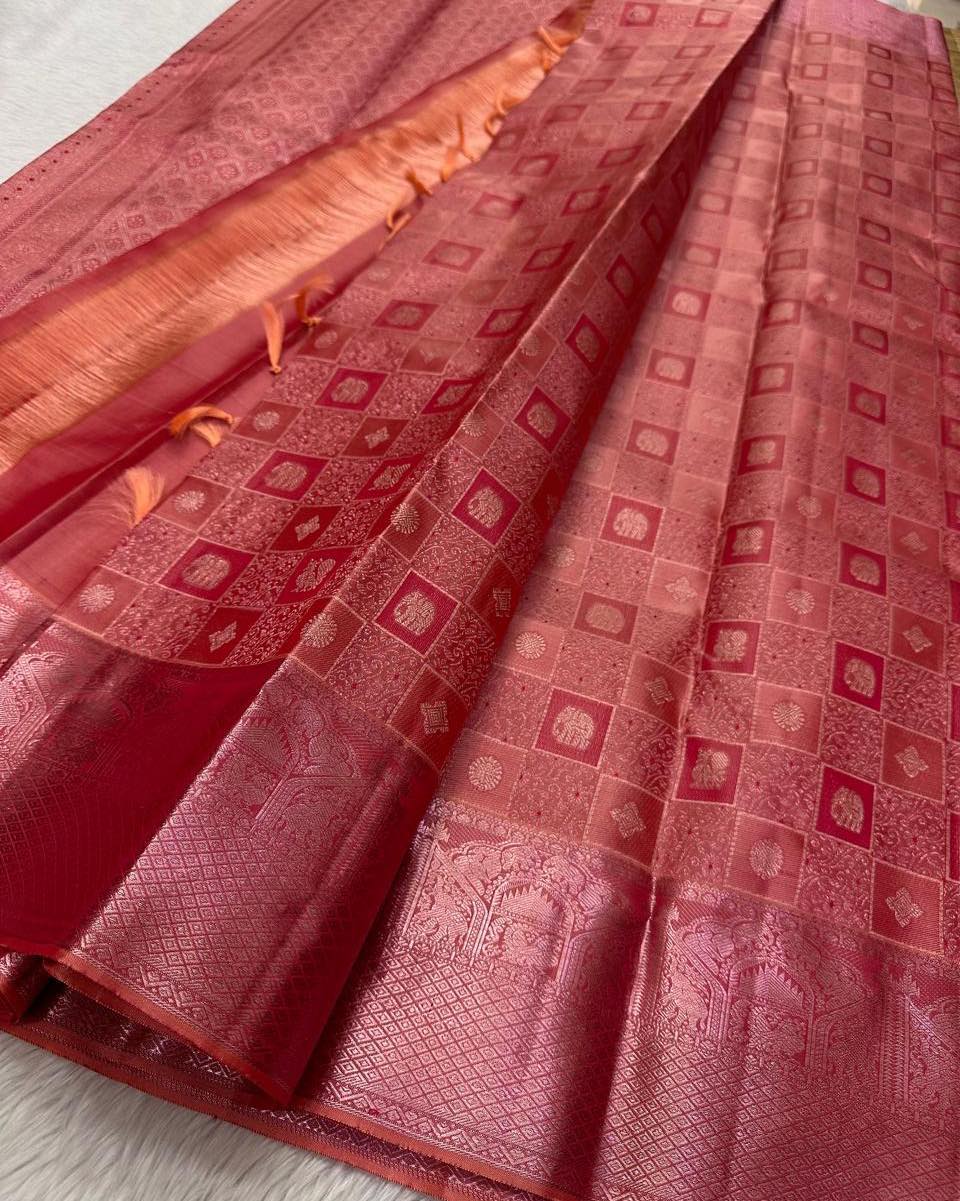 Ritika Coral Banarasi Soft Silk Saree