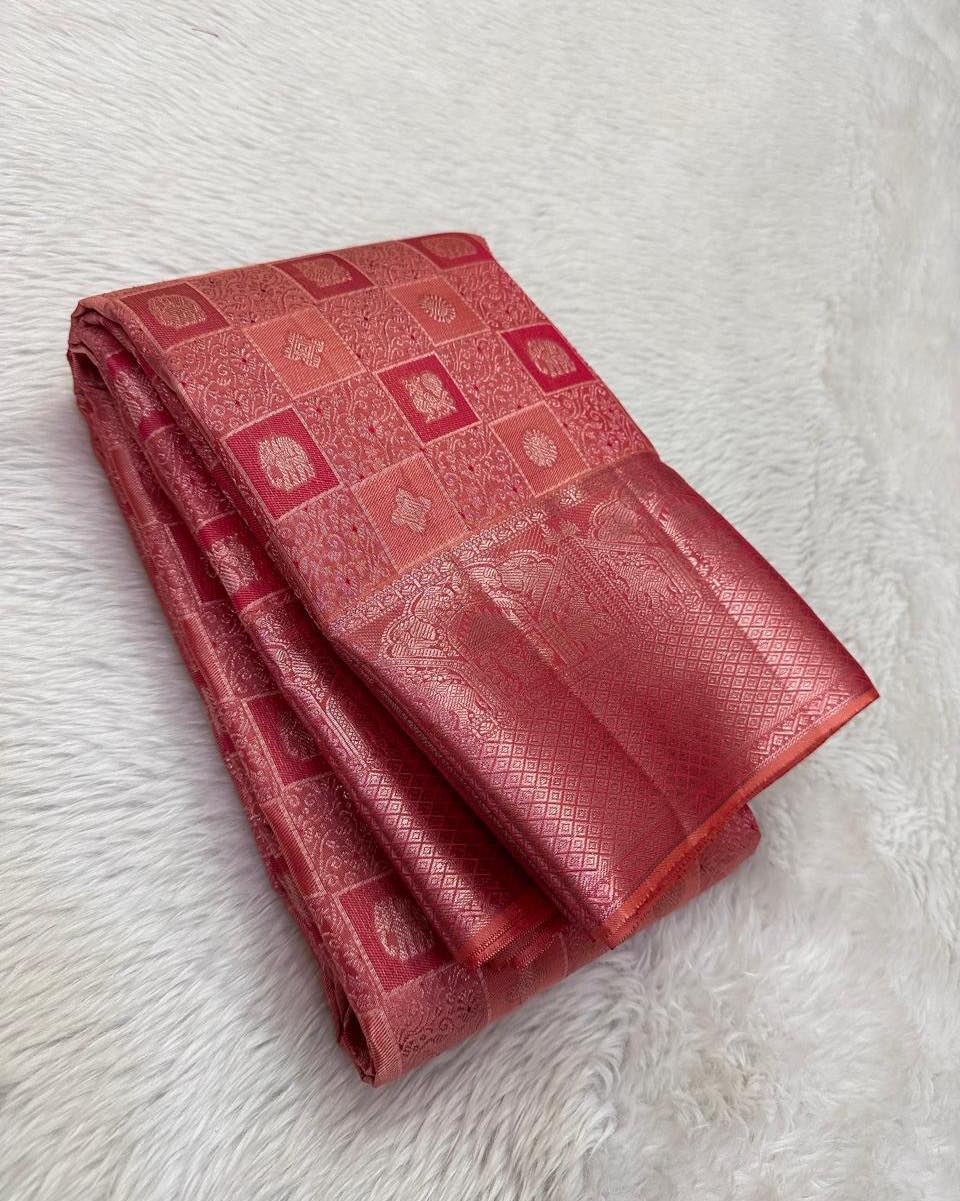 Ritika Coral Banarasi Soft Silk Saree