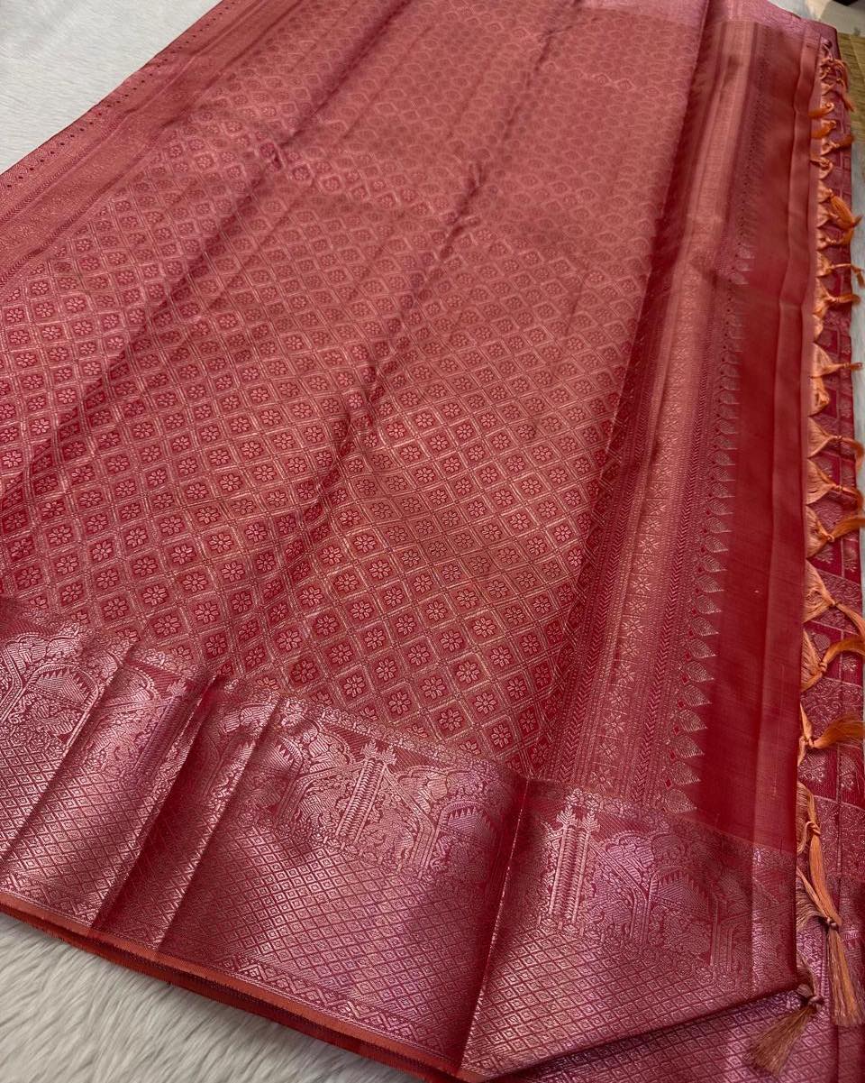 Ritika Coral Banarasi Soft Silk Saree