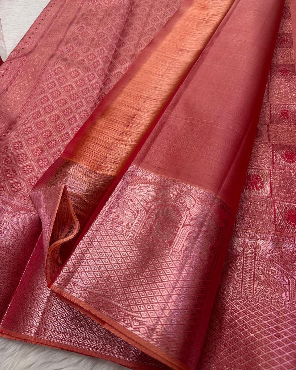 Ritika Coral Banarasi Soft Silk Saree