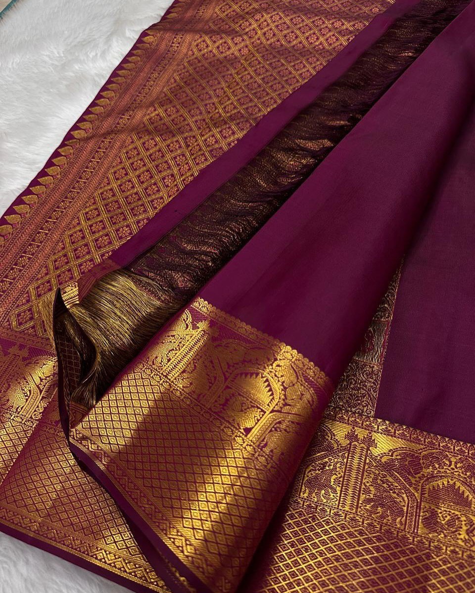Ritika Wine Banarasi Soft Silk Saree