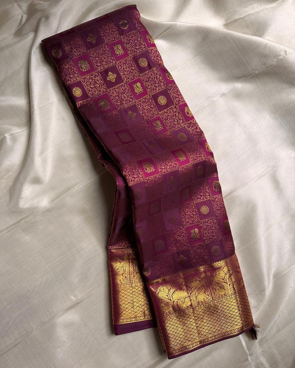 Ritika Wine Banarasi Soft Silk Saree