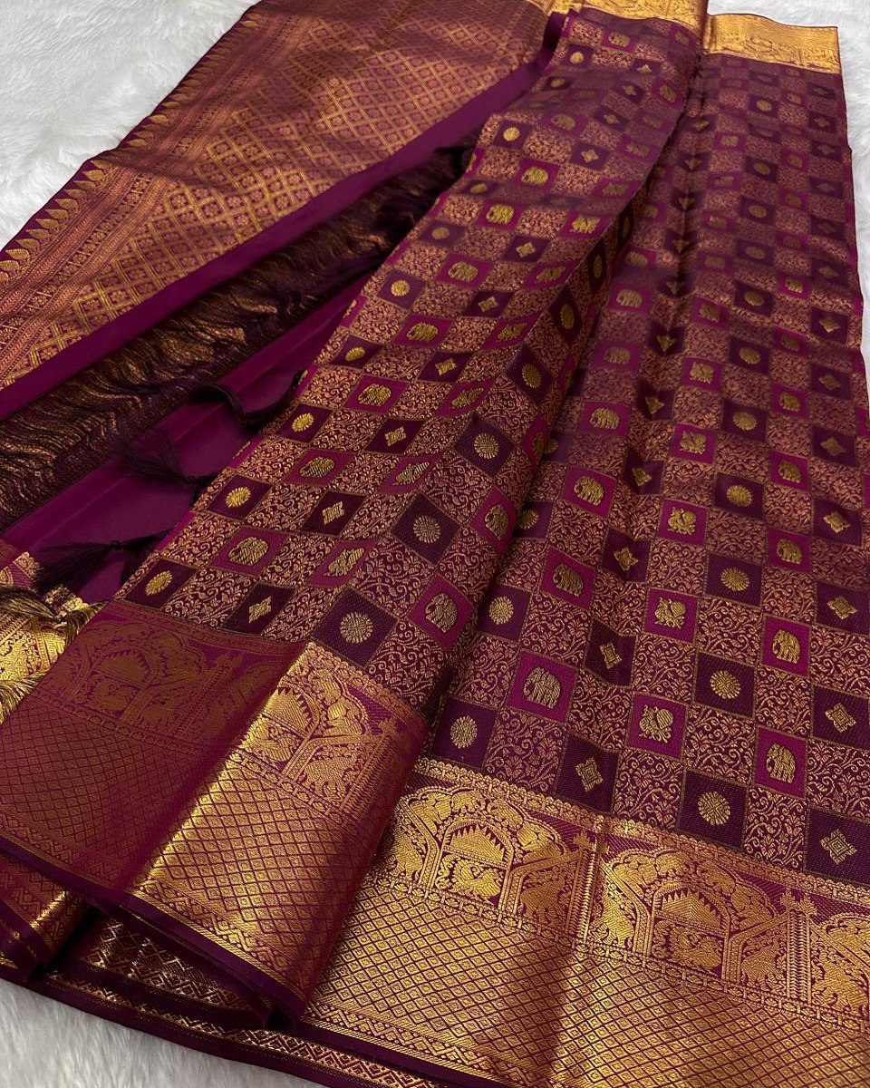 Ritika Wine Banarasi Soft Silk Saree
