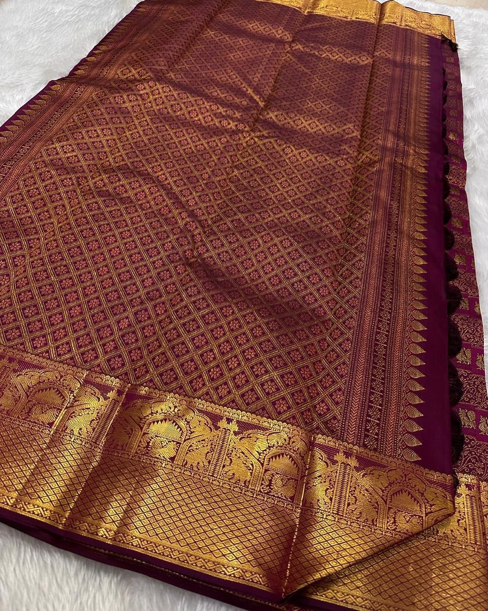 Ritika Wine Banarasi Soft Silk Saree