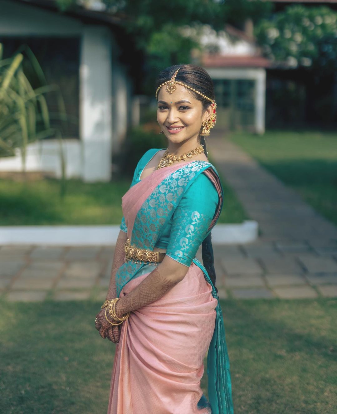 Madhvi Peach Banarasi Saree