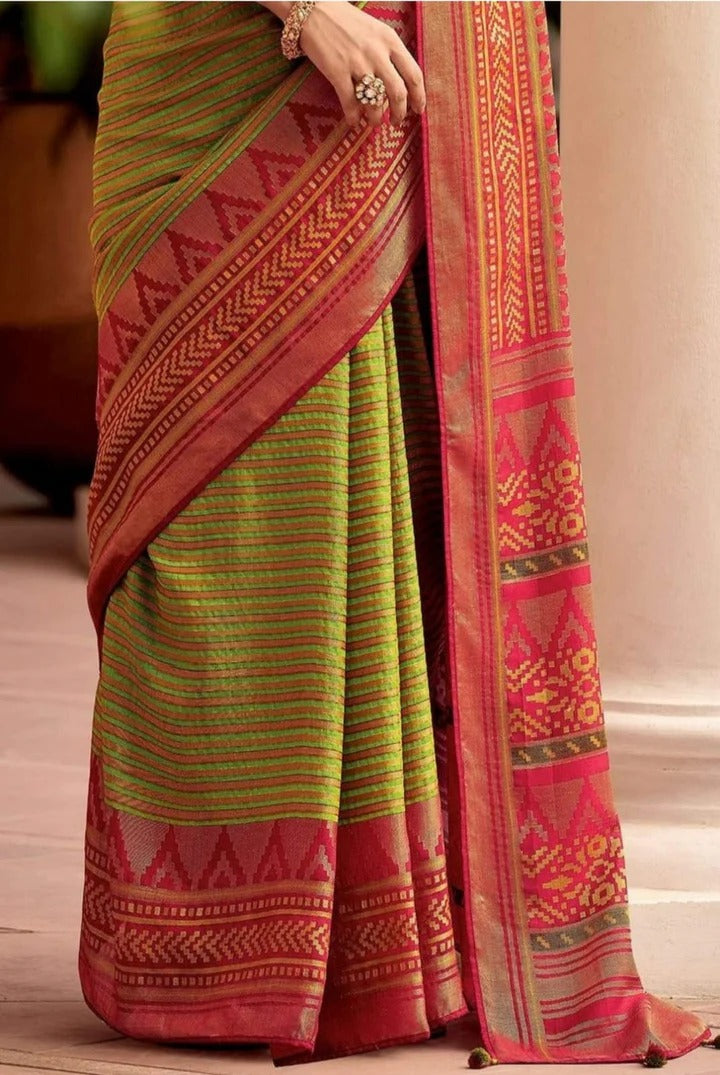 Pershiv Mehndi Soft Silk Saree With Timeless Dual Blouse Piece