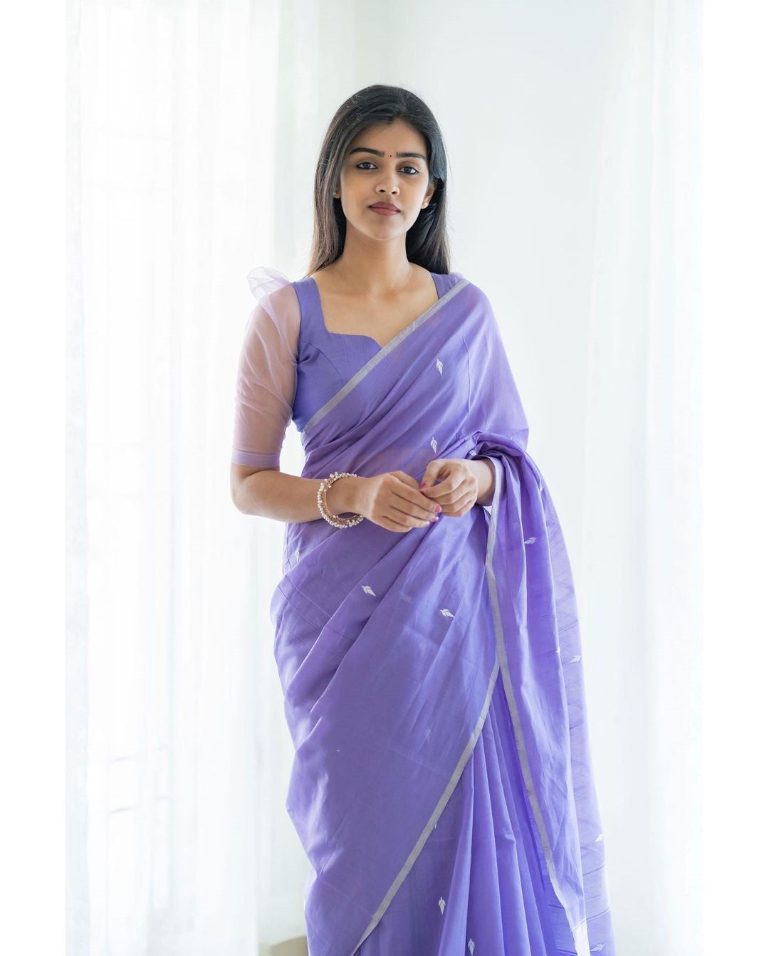 Heta Lavendor Linen Cotton Saree With Elegant Blouse