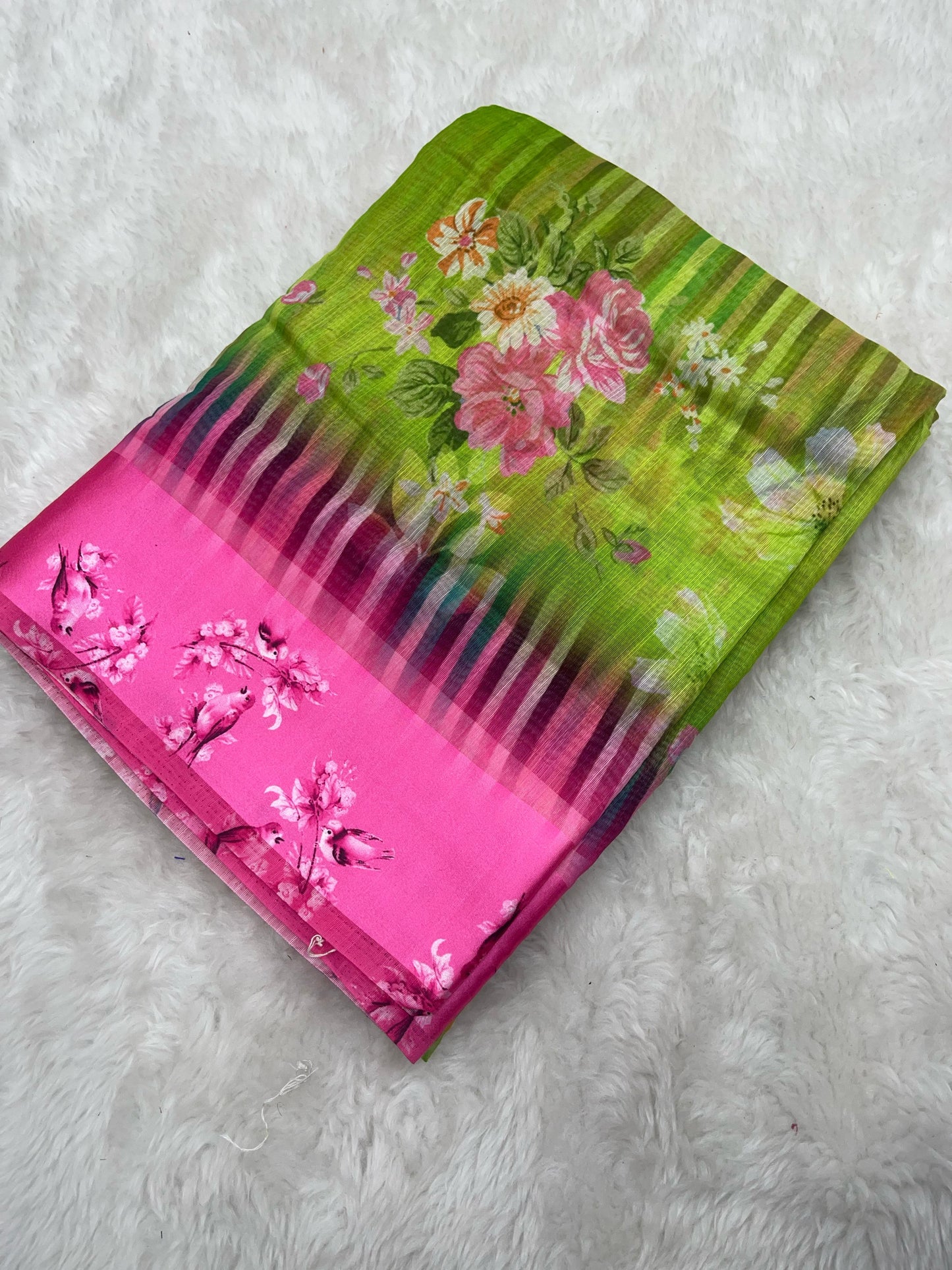 Pari Parrot-Pink Linen Digital Printed Saree