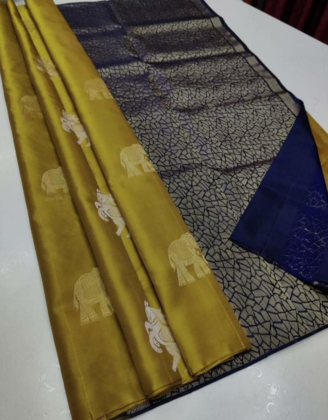 Nisha Navy Blue-Sandy Taupe Soft Silk Saree