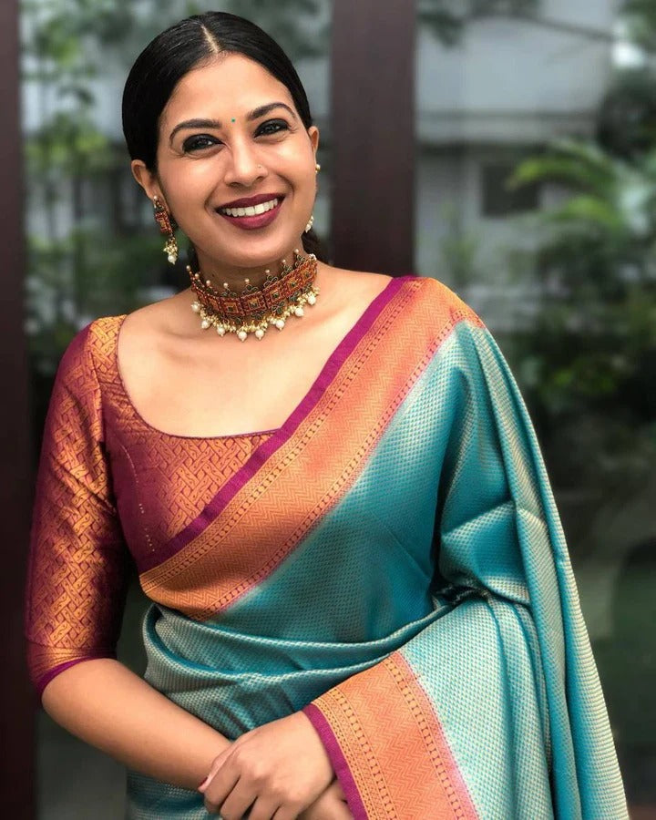 Bindu Ocean-Wine Soft SIlk Saree With Attractive Blouse Piece