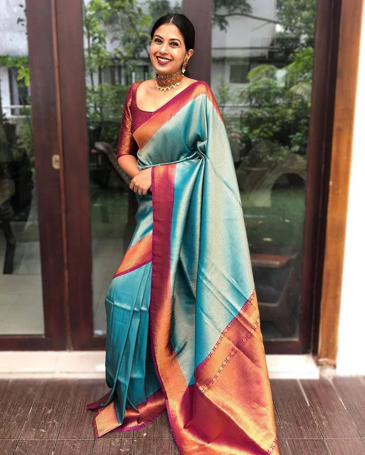 Bindu Ocean-Wine Soft SIlk Saree With Attractive Blouse Piece