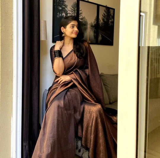 Abha Black Soft Banarasi Silk Saree With Enchanting Blouse Piece - ABHA