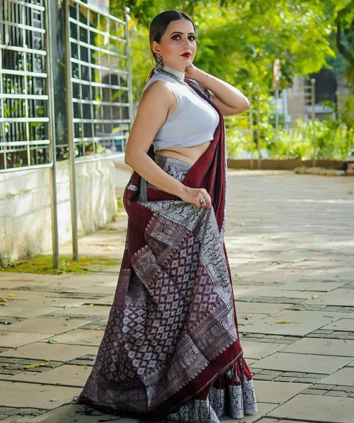 Siddhi Wine Soft Silk Saree With Attractive Blouse Piece