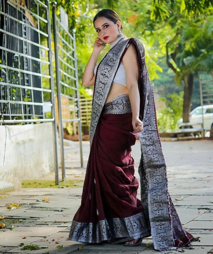 Siddhi Wine Soft Silk Saree With Attractive Blouse Piece