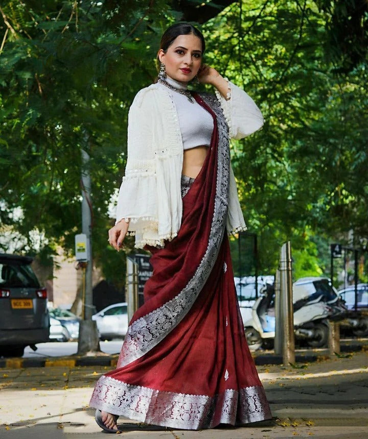 Siddhi Wine Soft Silk Saree With Attractive Blouse Piece