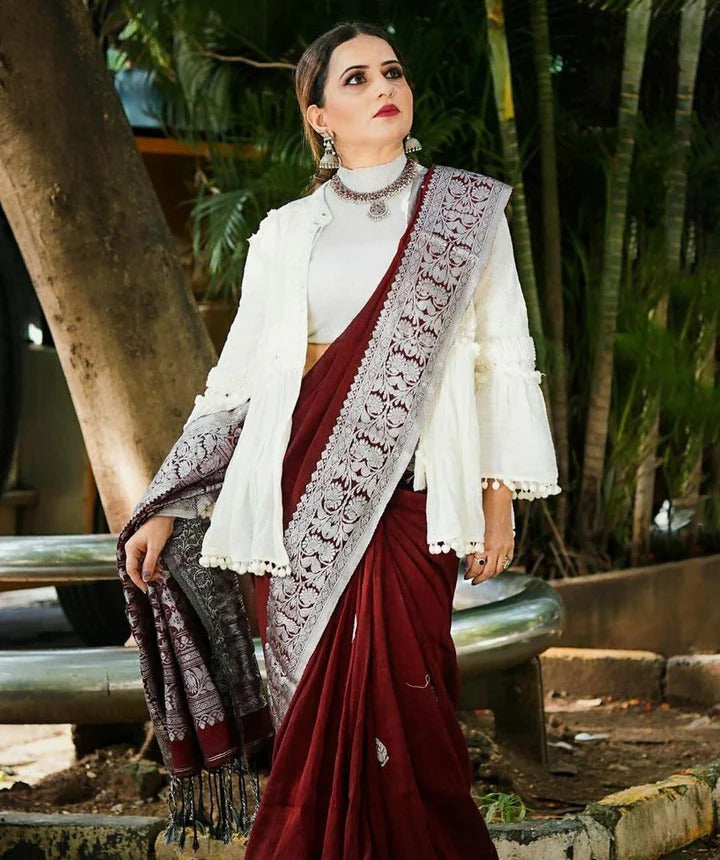 Siddhi Wine Soft Silk Saree With Attractive Blouse Piece