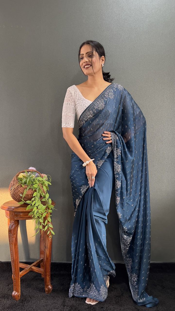 Ritika – Raspberry Red Beaded Party Wear Saree