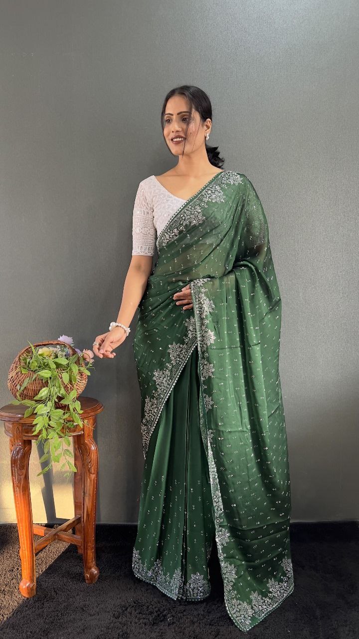 Ritika – Raspberry Red Beaded Party Wear Saree