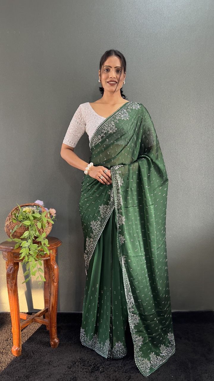Ritika – Raspberry Red Beaded Party Wear Saree