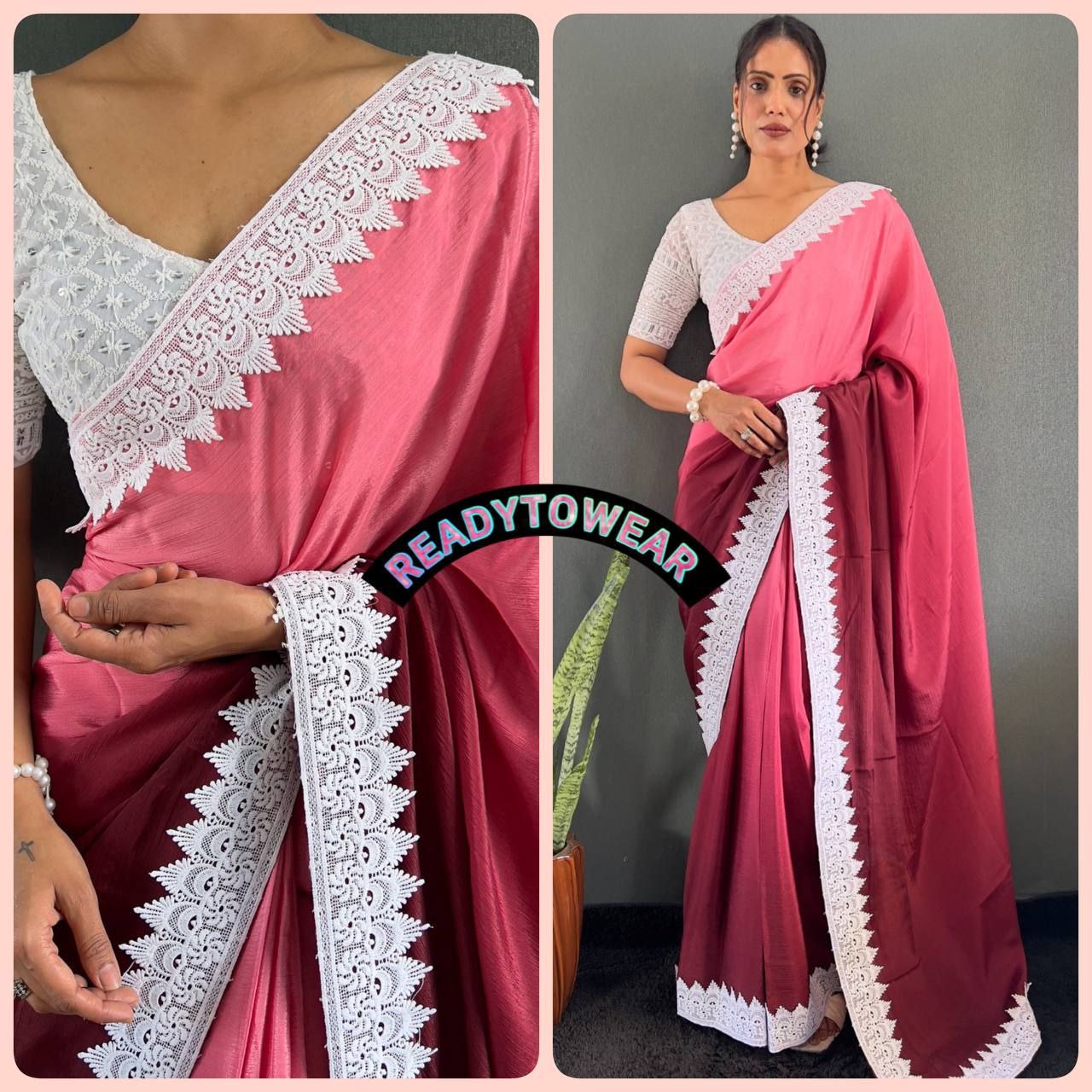 Blush Elegance – Ready-to-Wear Chinnon Pedding Saree