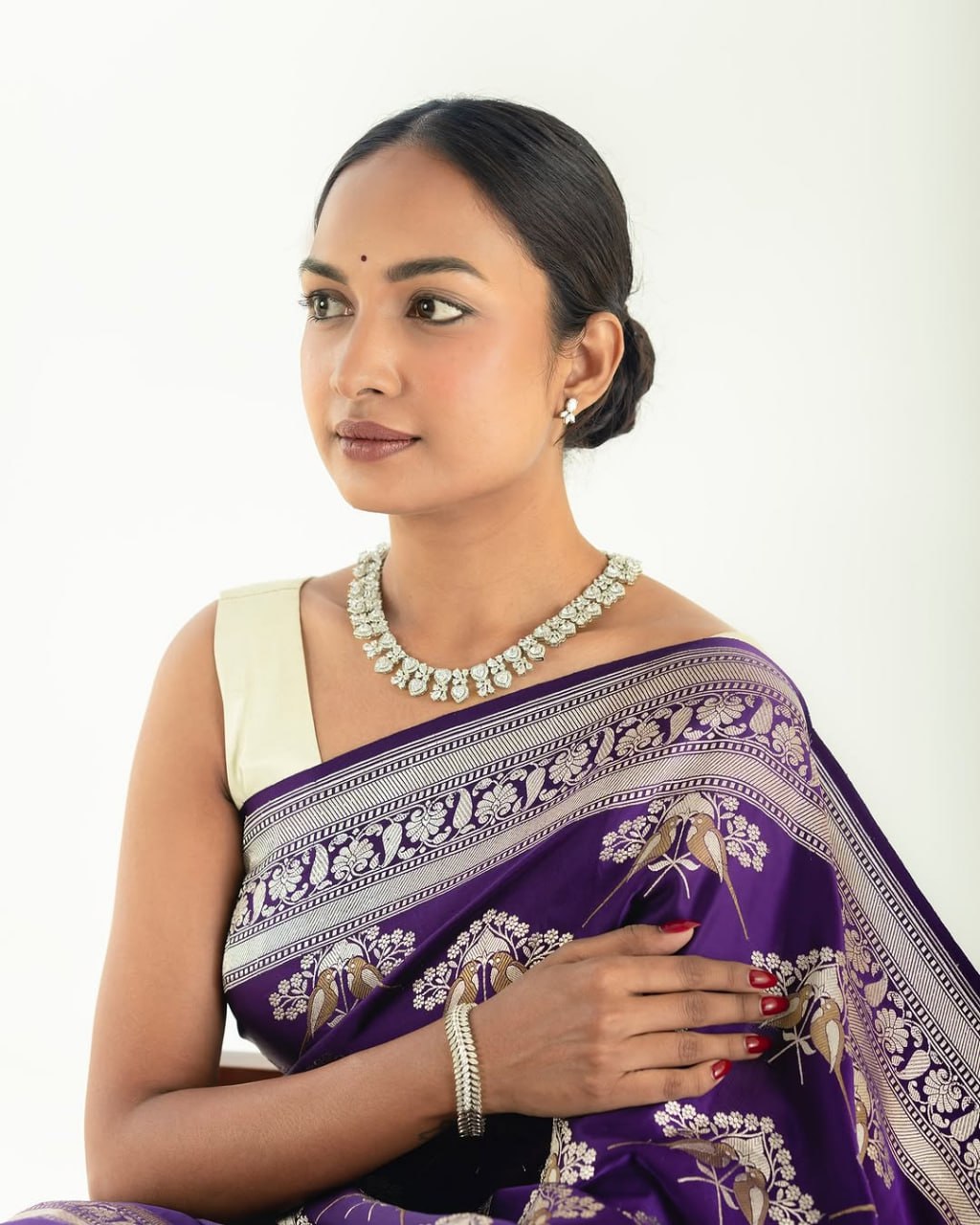 Sanjana – Royal Purple & Silver Banarasi Soft Silk Saree