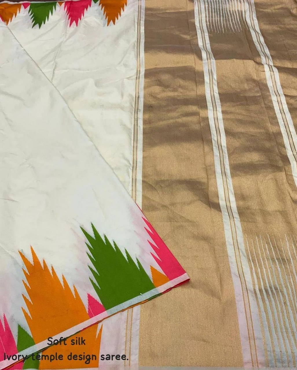 Minjyauu White Soft Silk Saree With Attached Blouse