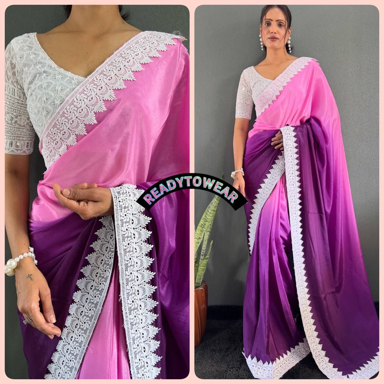 Blush Elegance – Ready-to-Wear Chinnon Pedding Saree