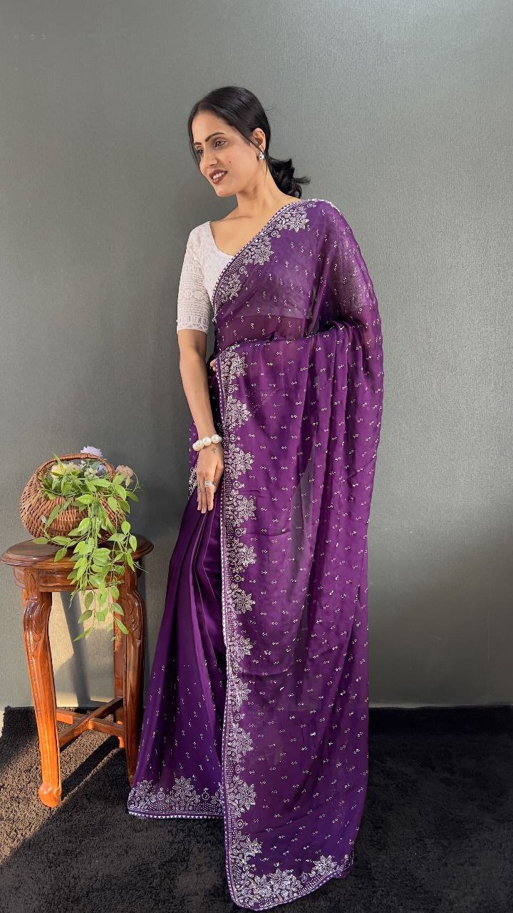 Ritika – Raspberry Red Beaded Party Wear Saree