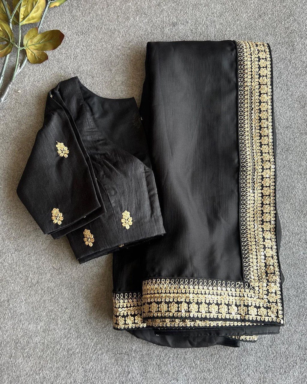 Breathtaking Black Embroidery Work Soft Silk Saree With Demanding Stiched-Blouse Piece