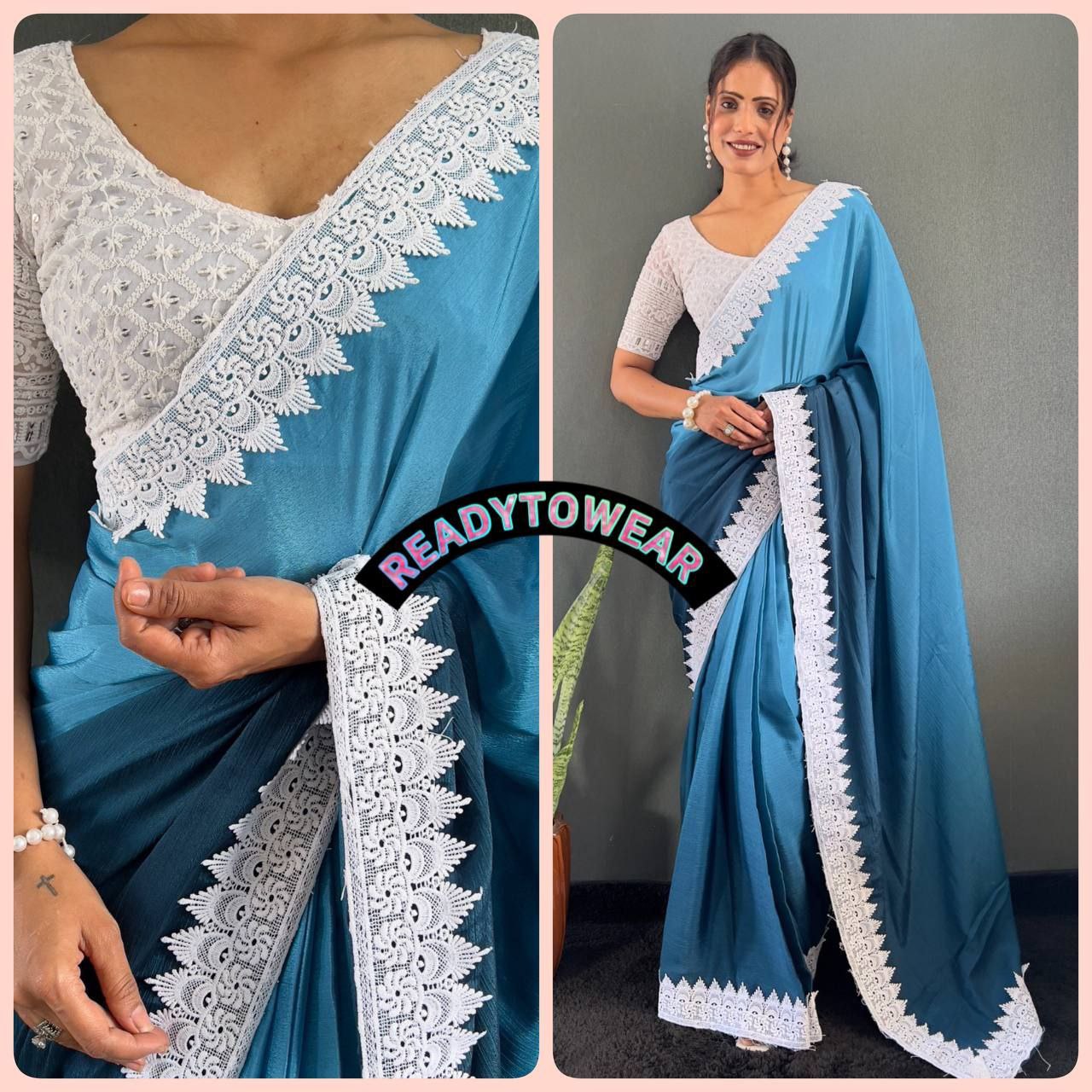 Blush Elegance – Ready-to-Wear Chinnon Pedding Saree