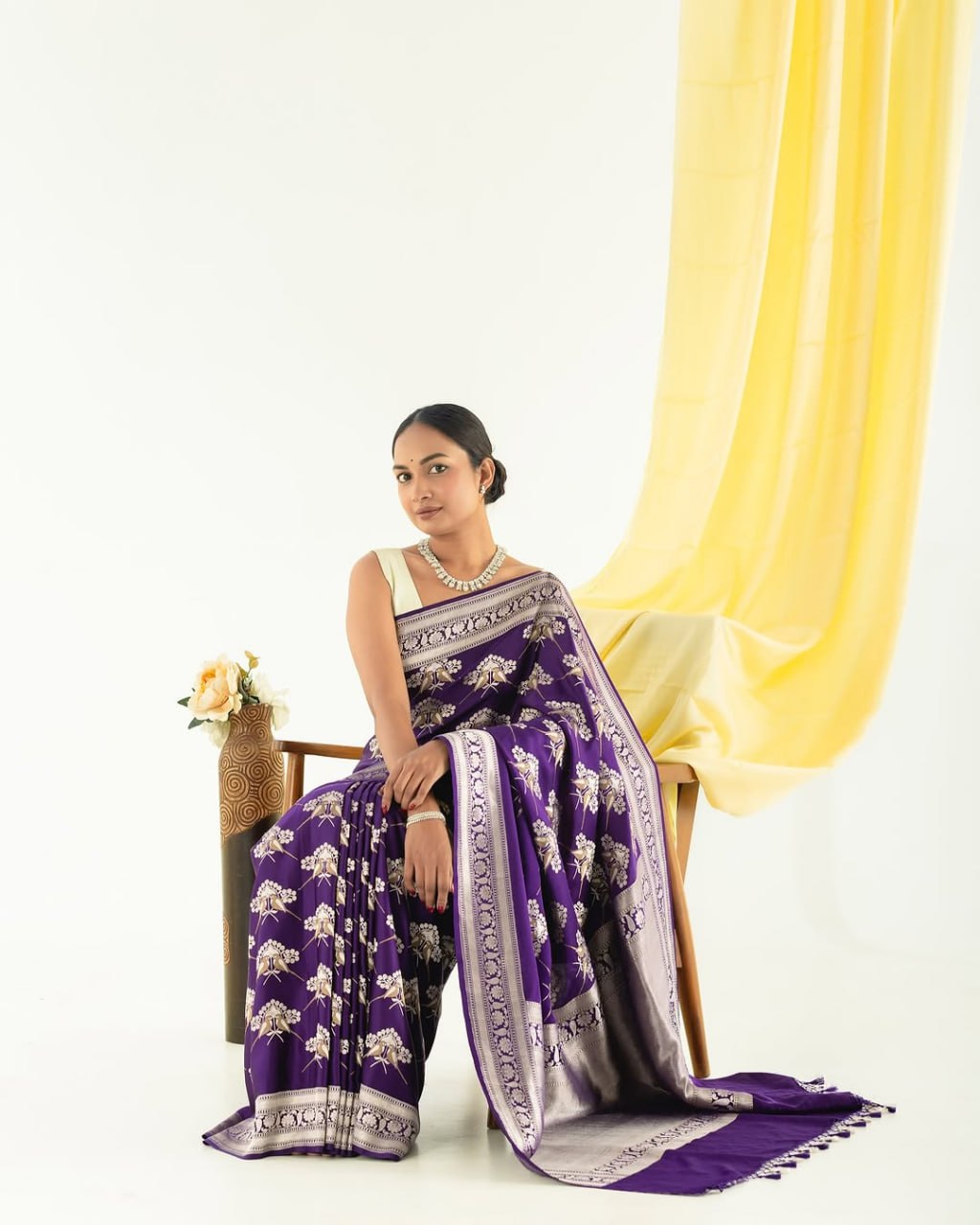 Sanjana – Royal Purple & Silver Banarasi Soft Silk Saree
