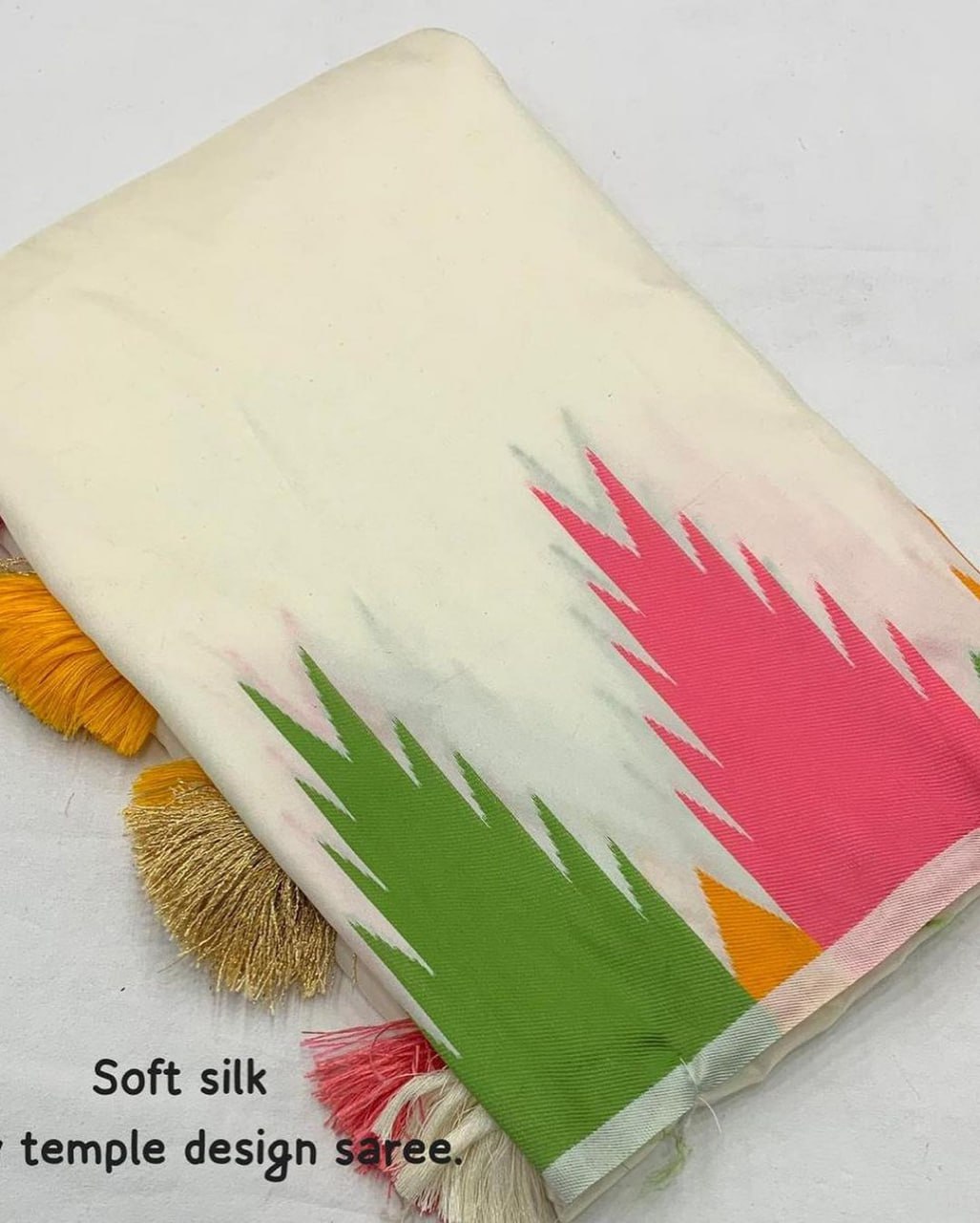 Minjyauu White Soft Silk Saree With Attached Blouse